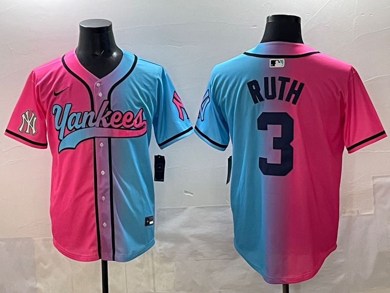 Men New York Yankees #3 Ruth Blue pink Game 2025 Nike MLB Jersey style 007->new york yankees->MLB Jersey